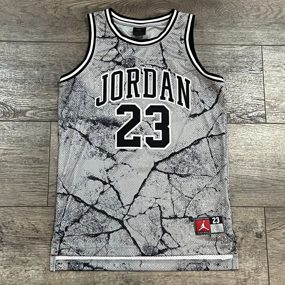 Vintage Y2K Nike Jordan 23 Cement Print Basketball Gray Jersey - Youth Large